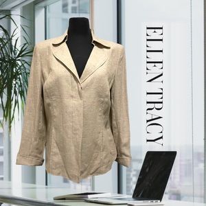 NWT Ellen Tracy Flax Linen‎ Hidden Button Blazer